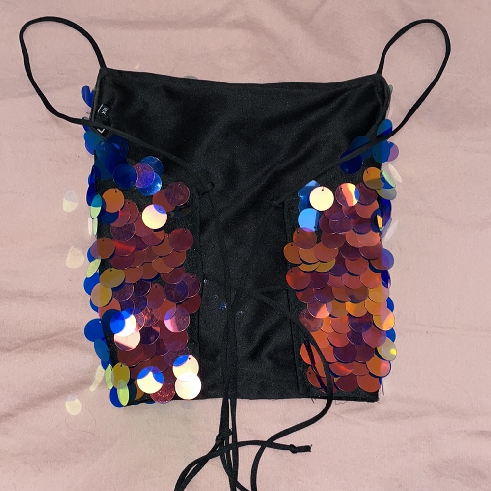 ❤️SOLD❤️UO Motel Rocks Athena Sequin multicolored rainbow fish-scale NYE - Picture 4 of 8